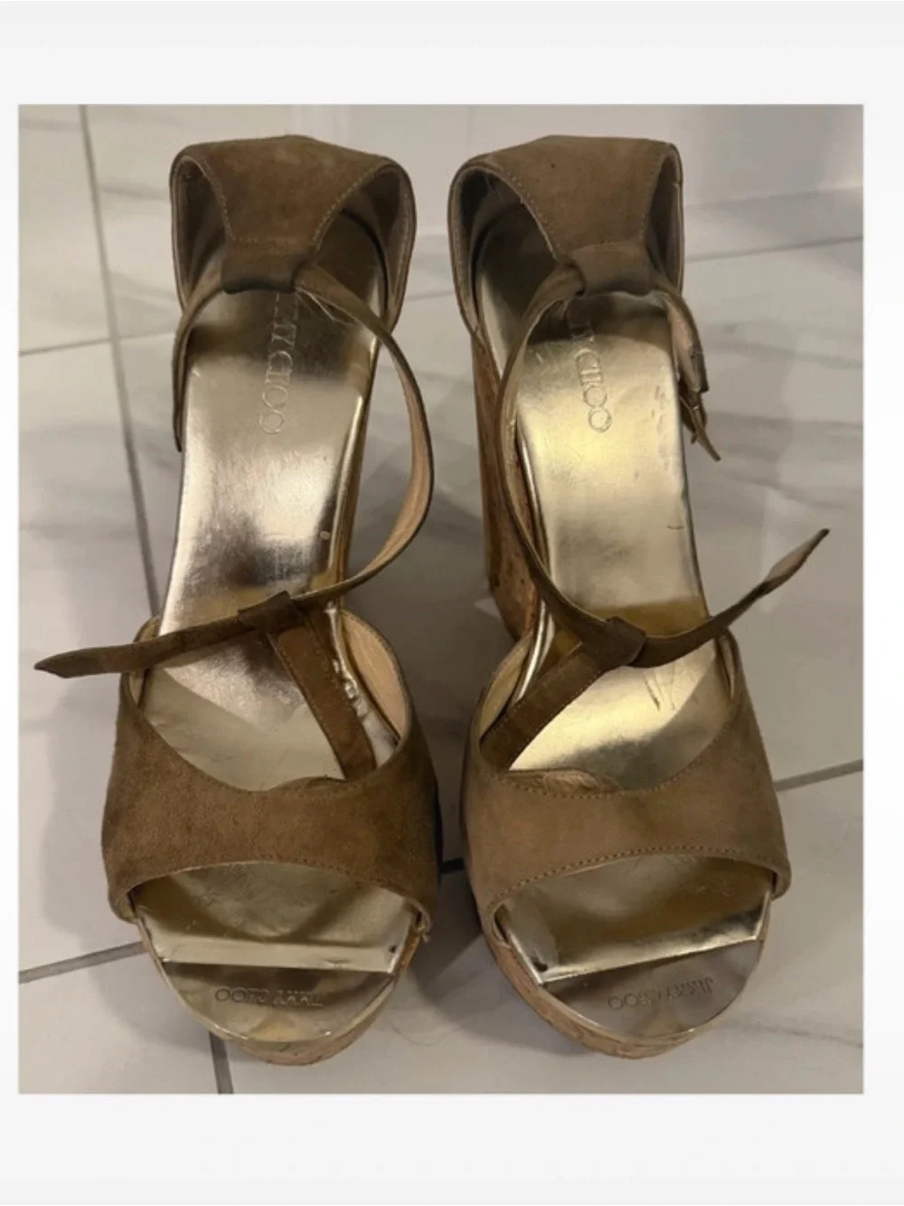 Jimmy Choo Suede Cork Wedge Sandals